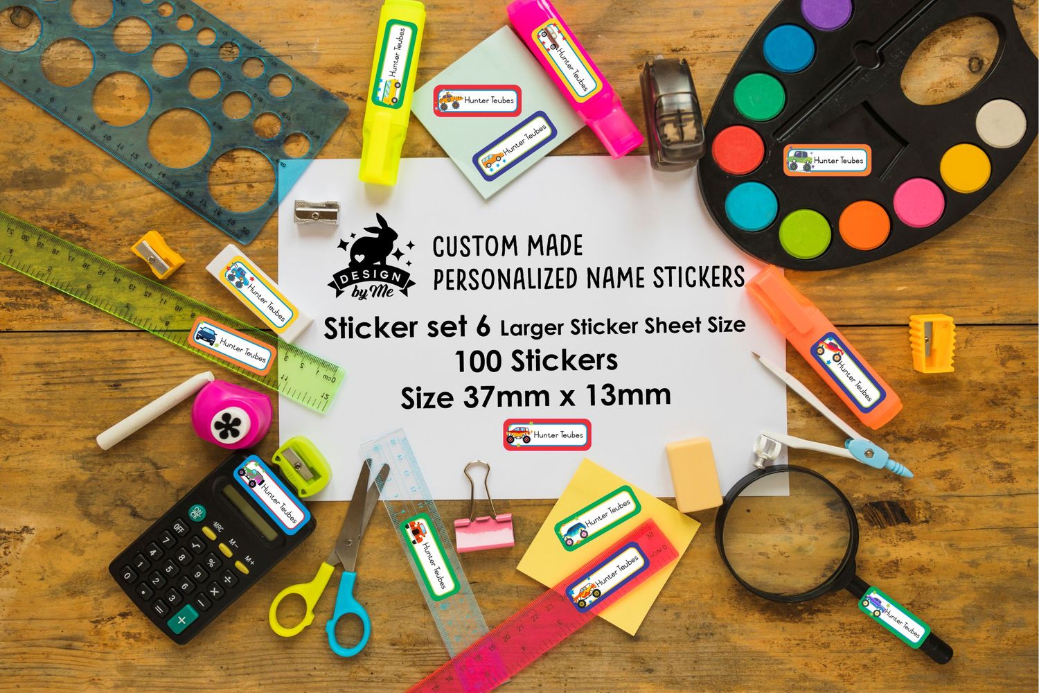 Choose ANY theme - Sticker set 6 Personalised name Stickers - Larger Sticker Sheet Size