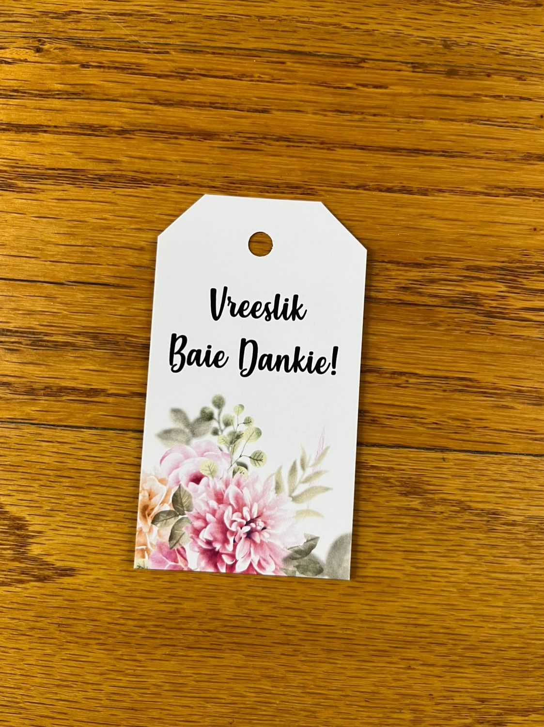 Soft floral theme 1 Thank you Tag in Afrikaans | Note Cards in Afrikaans