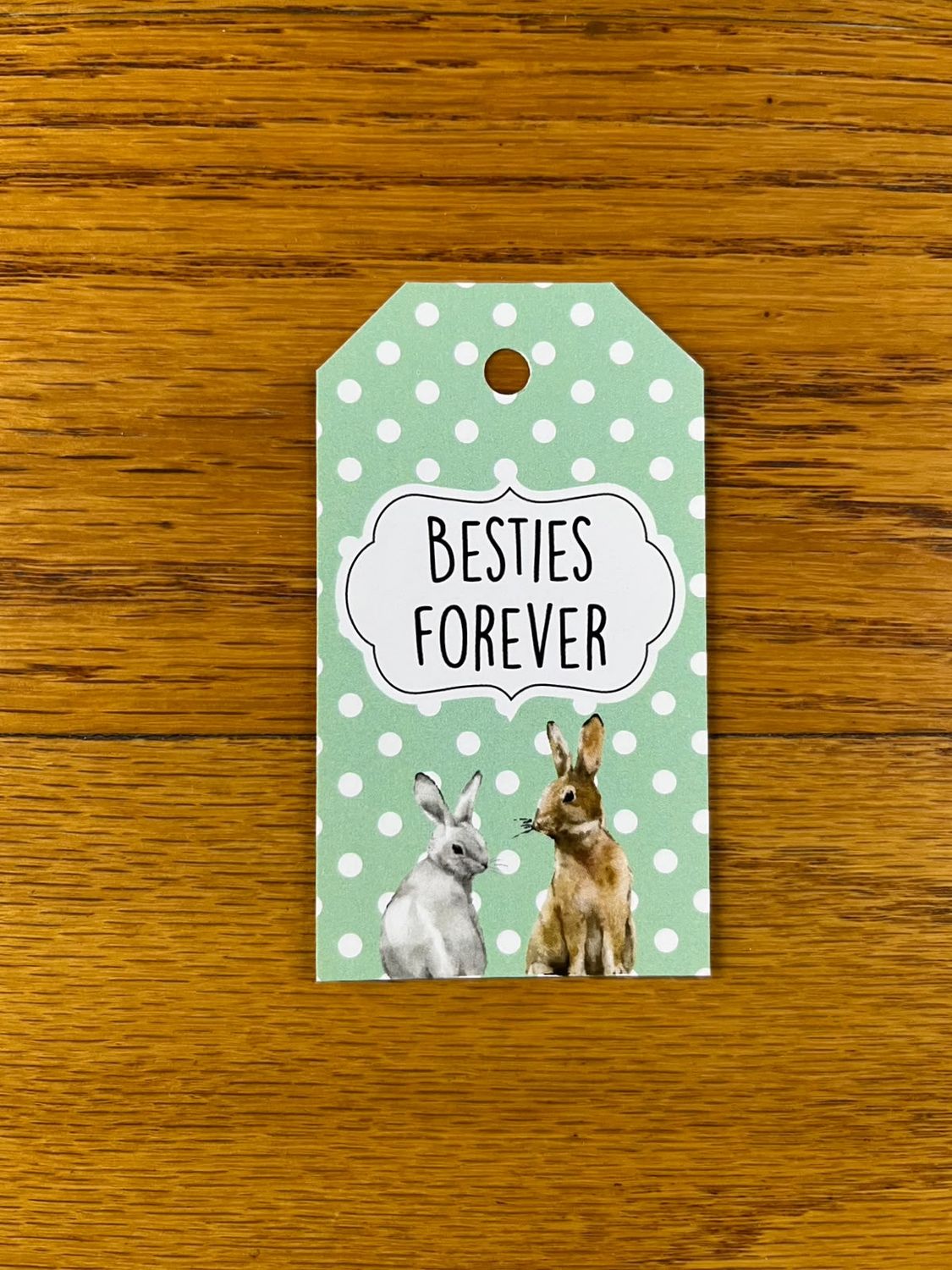 Polka Dot Bunny Theme 1 Besties Forever Gift tag in English