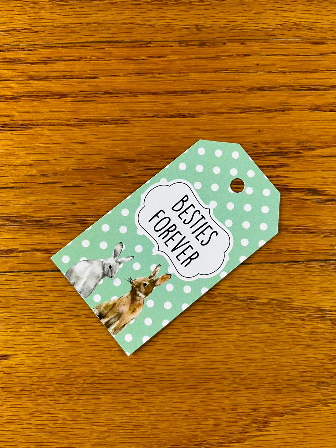 Polka Dot Bunny Theme 1 Besties Forever Gift tag in English