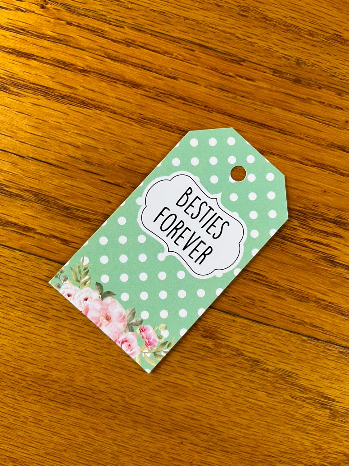 Polka Dot Floral Theme 1 Besties Forever Gift tag in English