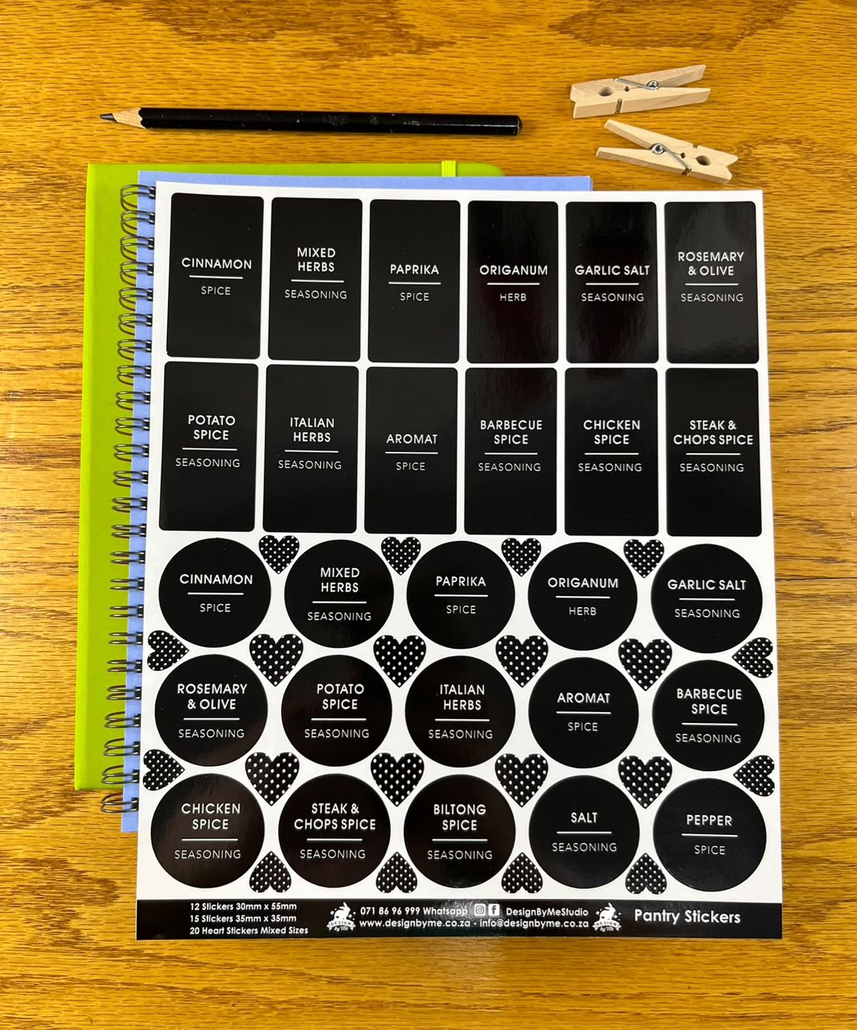 30mm x 55mm and 35mm x 35mm size Pantry Stickers perfect for spice jars