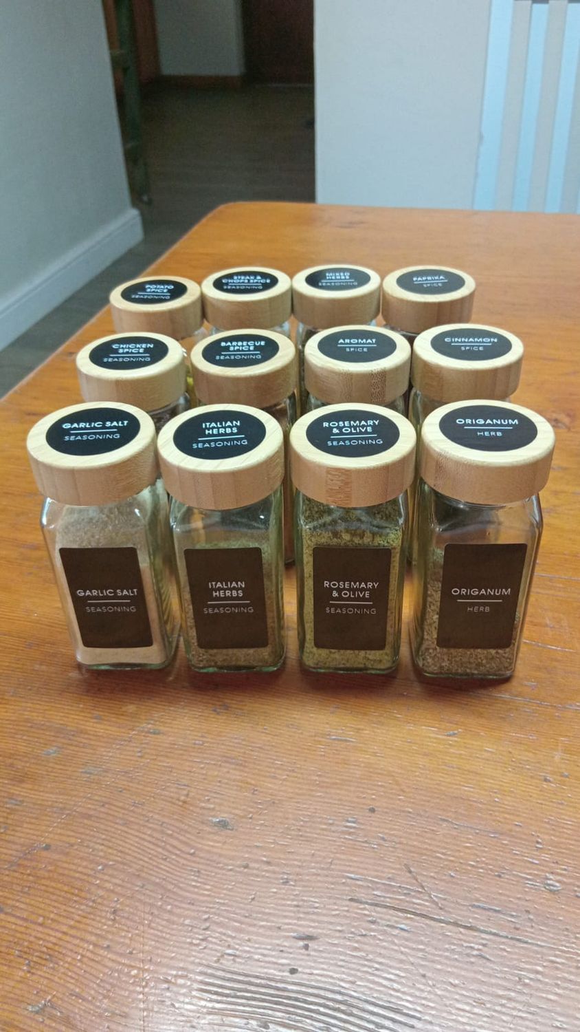 30mm x 55mm and 35mm x 35mm size Pantry Stickers perfect for spice jars