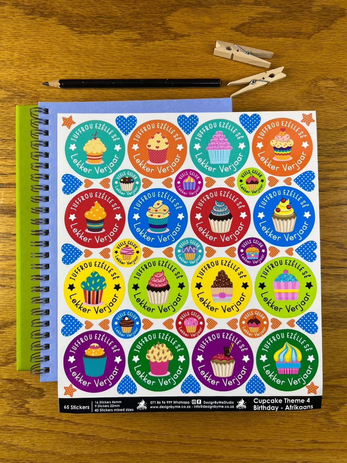 Cupcake Theme 4 Birthday Stickers  Afrikaans