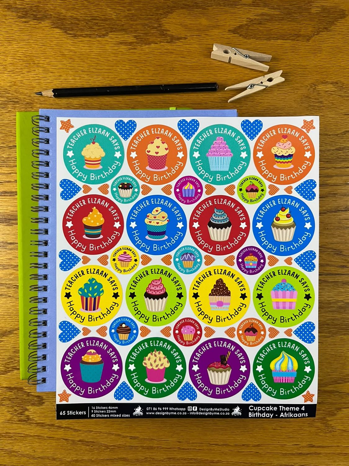 Cupcake Theme 4 Birthday Stickers  English