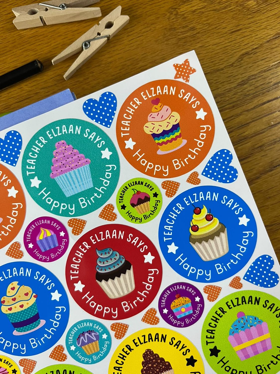 Cupcake Theme 4 Birthday Stickers  English