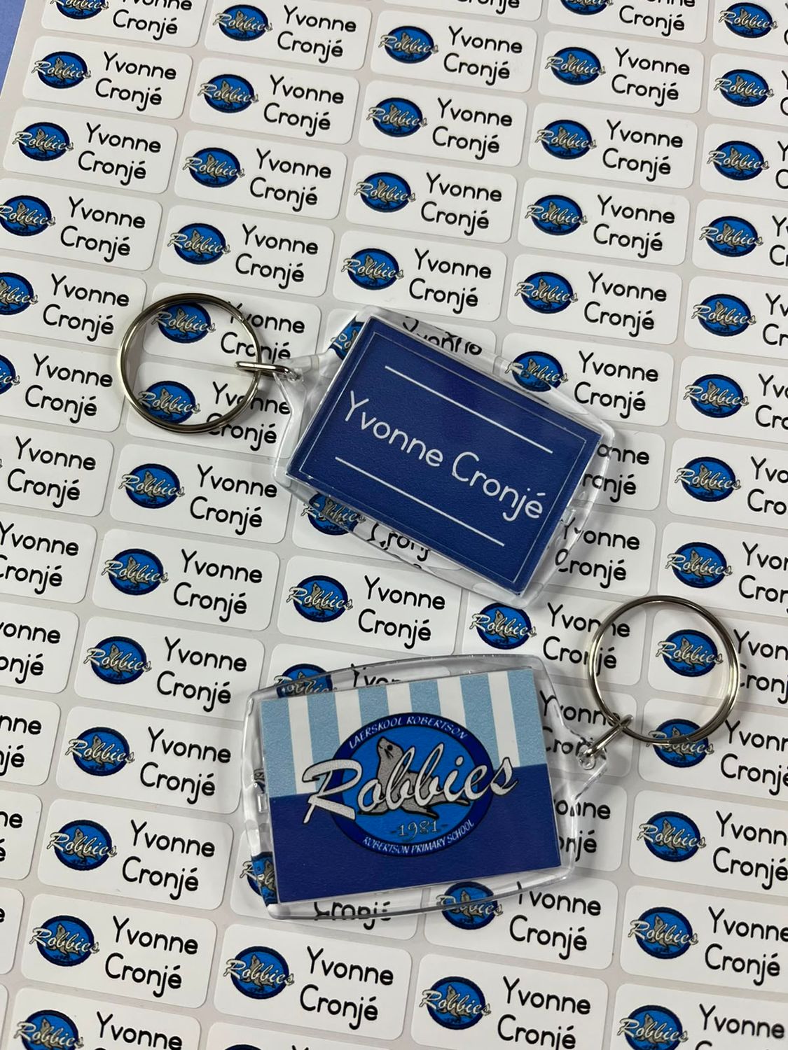 Sticker set 4 COMBO | Stationary label stickers with school logo and 2 Bag Tag Keychains