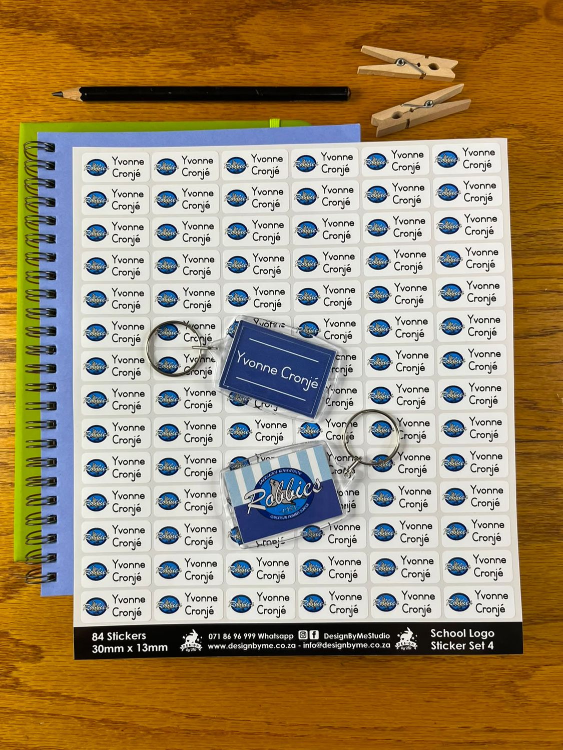 Sticker set 4 COMBO | Stationary label stickers with any school's logo on and 2 Bag Tag Keychains