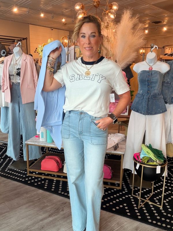 PATCH POCKET WIDE LEG FLARE JEANS