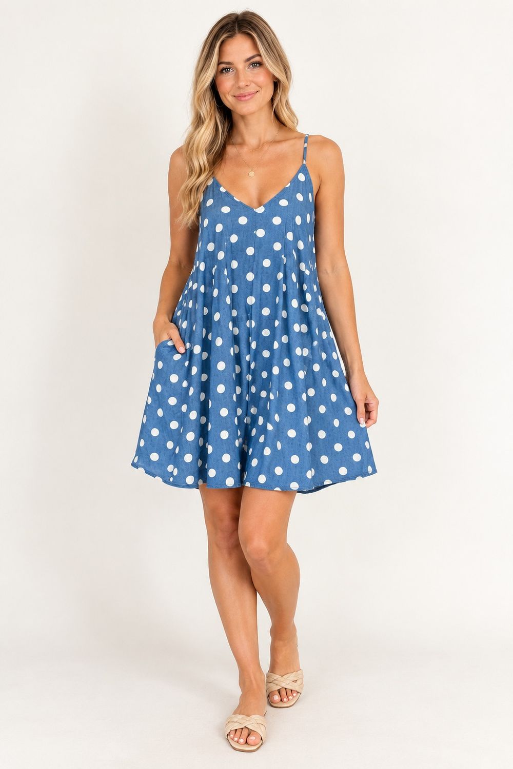 POLKA DOT ADJUSTABLE STRAP MINI DRESS