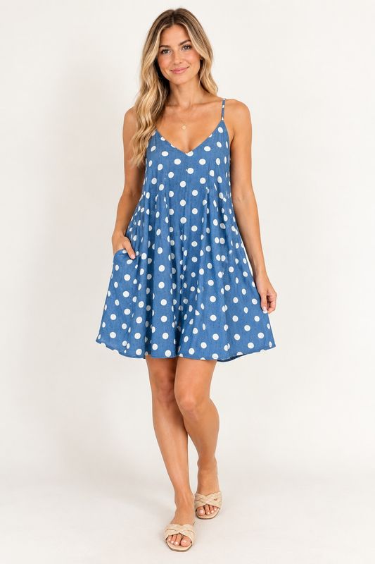 POLKA DOT ADJUSTABLE STRAP MINI DRESS