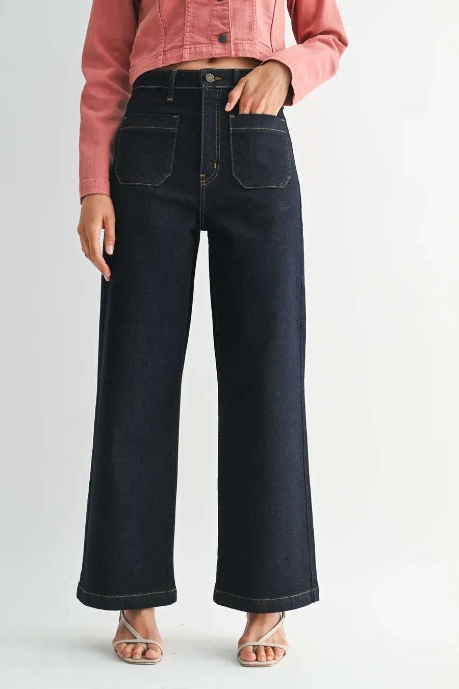 PATCH POCKET WIDE LEG FLARE JEANS