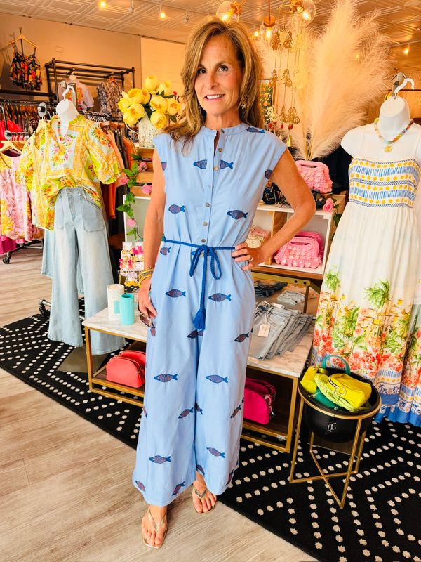 UNCLE FRANK FISH EMBROIDERED JUMPSUIT