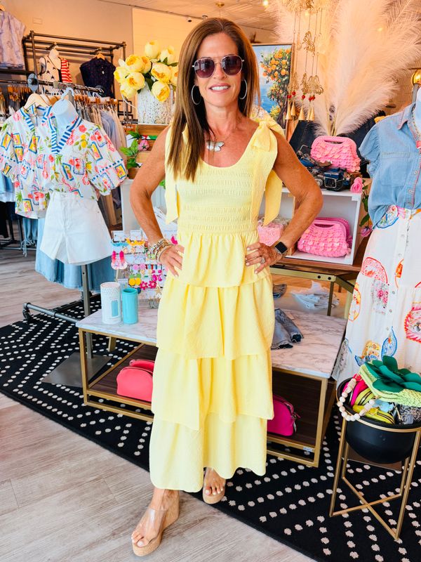 TIE STRAP RUFFLE TIERED DRESS