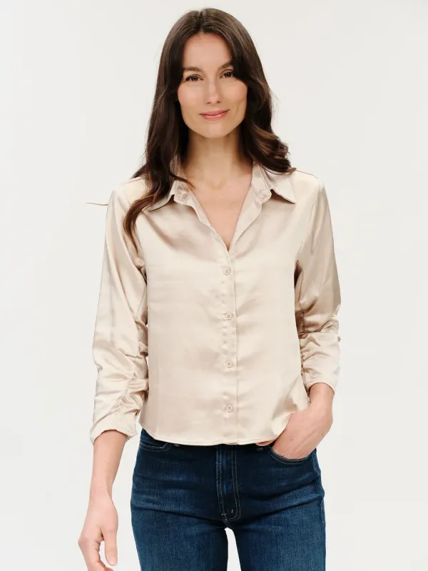 SIX FIFTY DESSI SATIN RUCHED SLV TOP