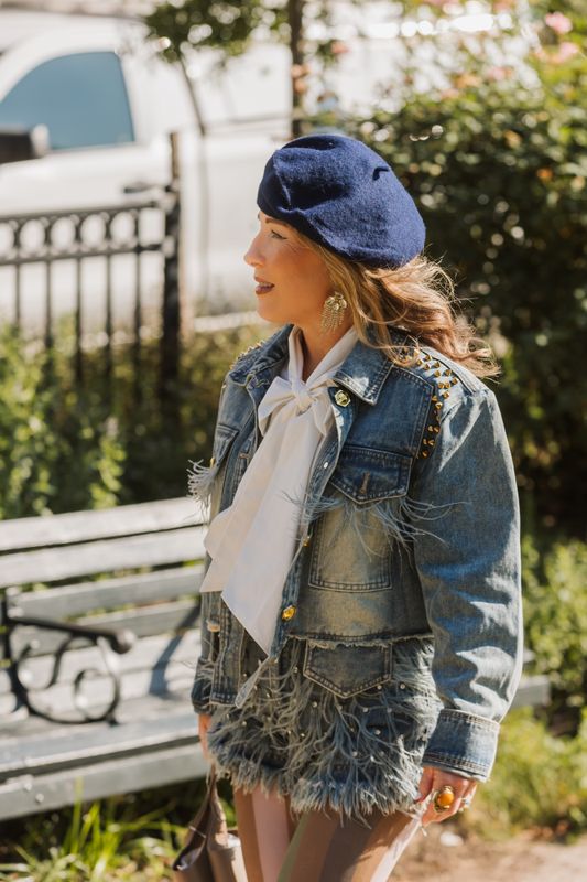 HANDMADE RIVET &amp; FEATHER DENIM JACKET