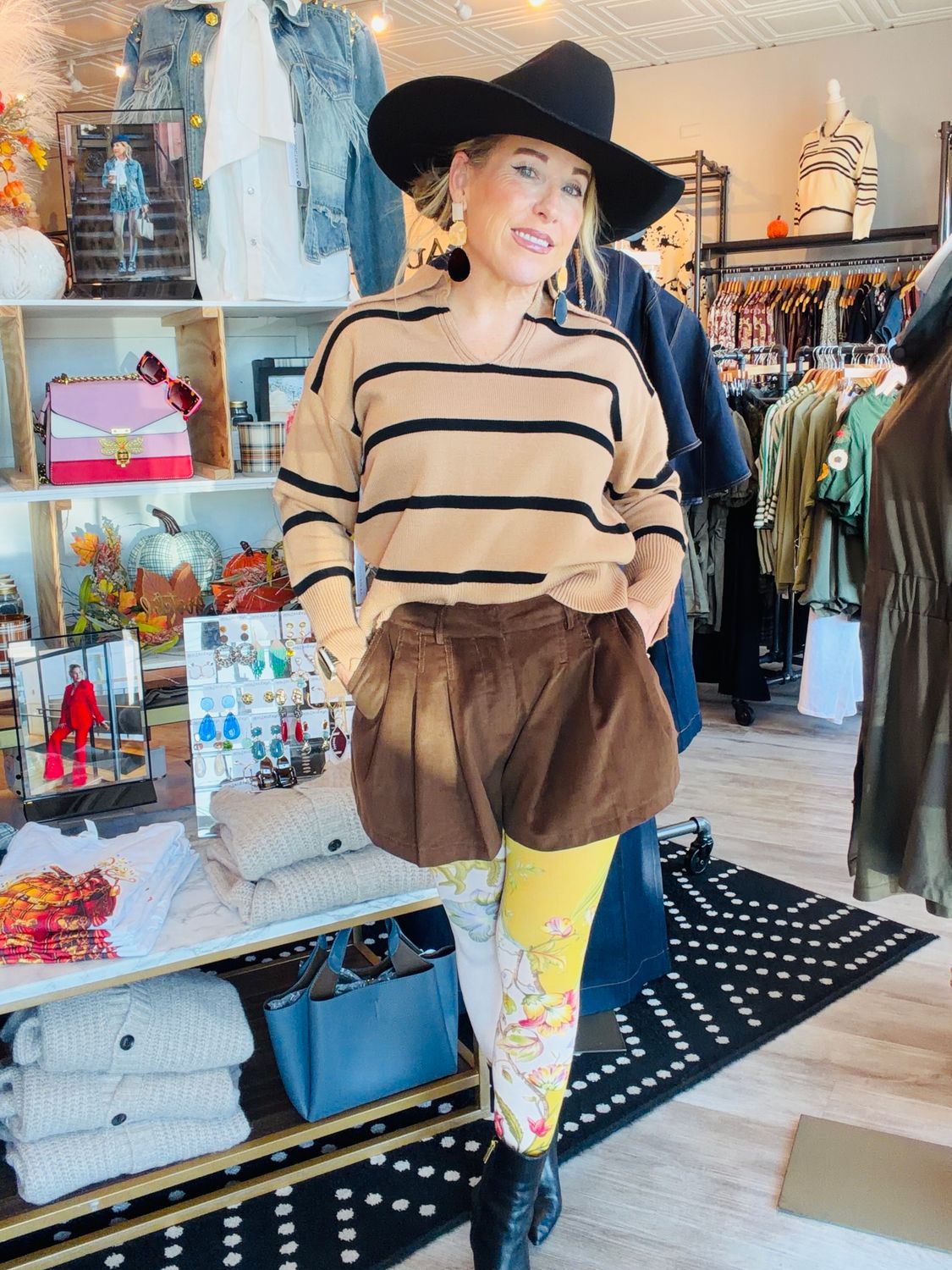 ELAN STRIPED V NECK COLLARED SWEATER