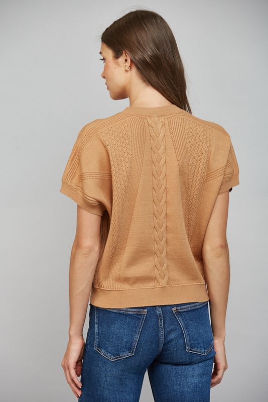 MIXED KNIT SHORT SLV SWEATER