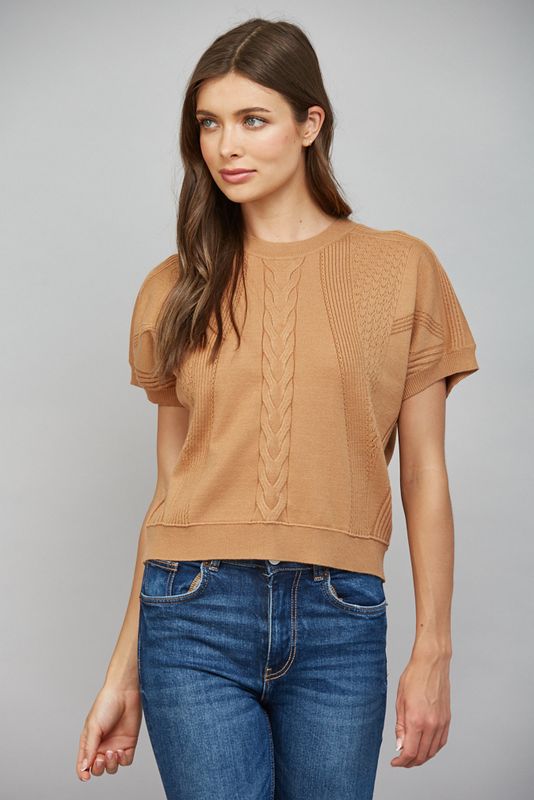 MIXED KNIT SHORT SLV SWEATER