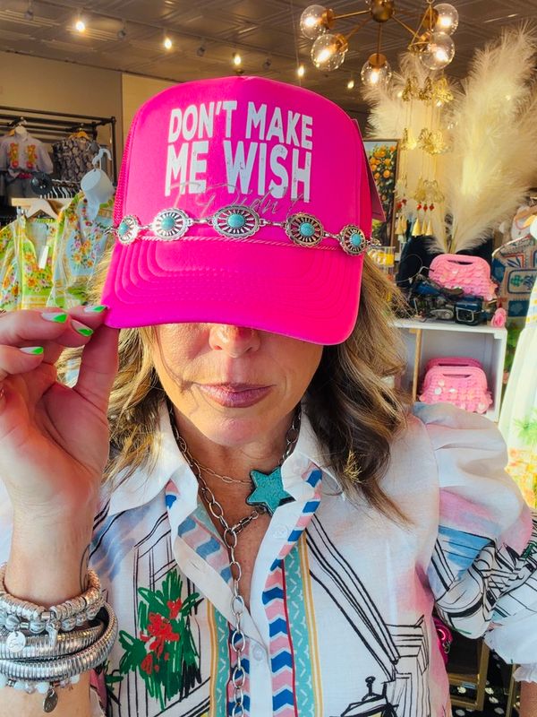 DON'T MAKE ME WISH TRUCKER HAT - SILVER/PINK