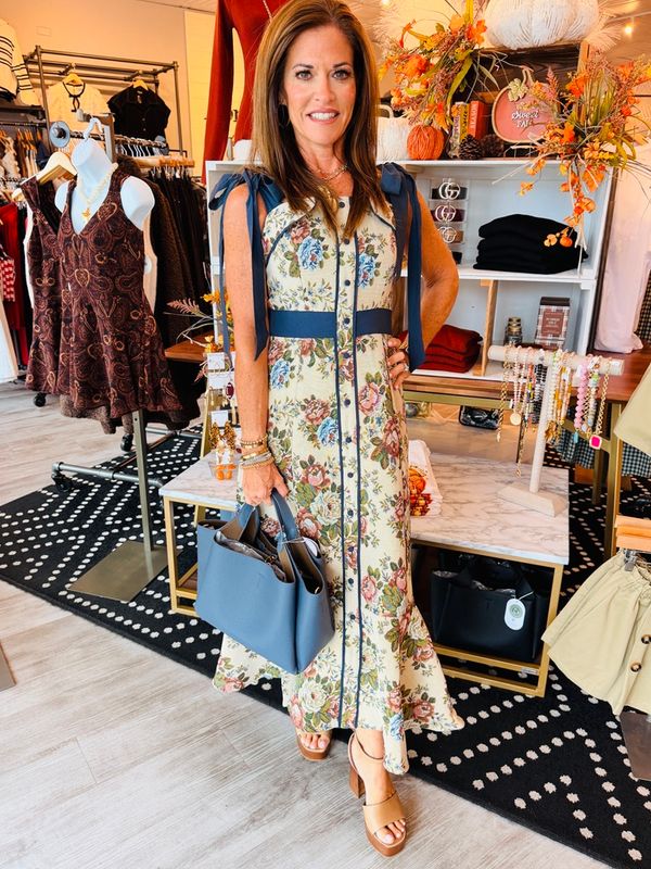 BOW TIED TAPESTRY MIDI DRESS