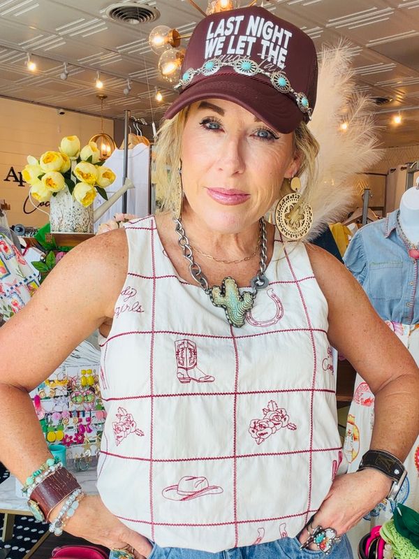 WE LET THE LIQUOR TALK TRUCKER HAT - SILVER/BROWN