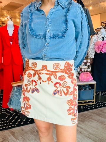 SUEDE EMBROIDERED MINI SKIRT
