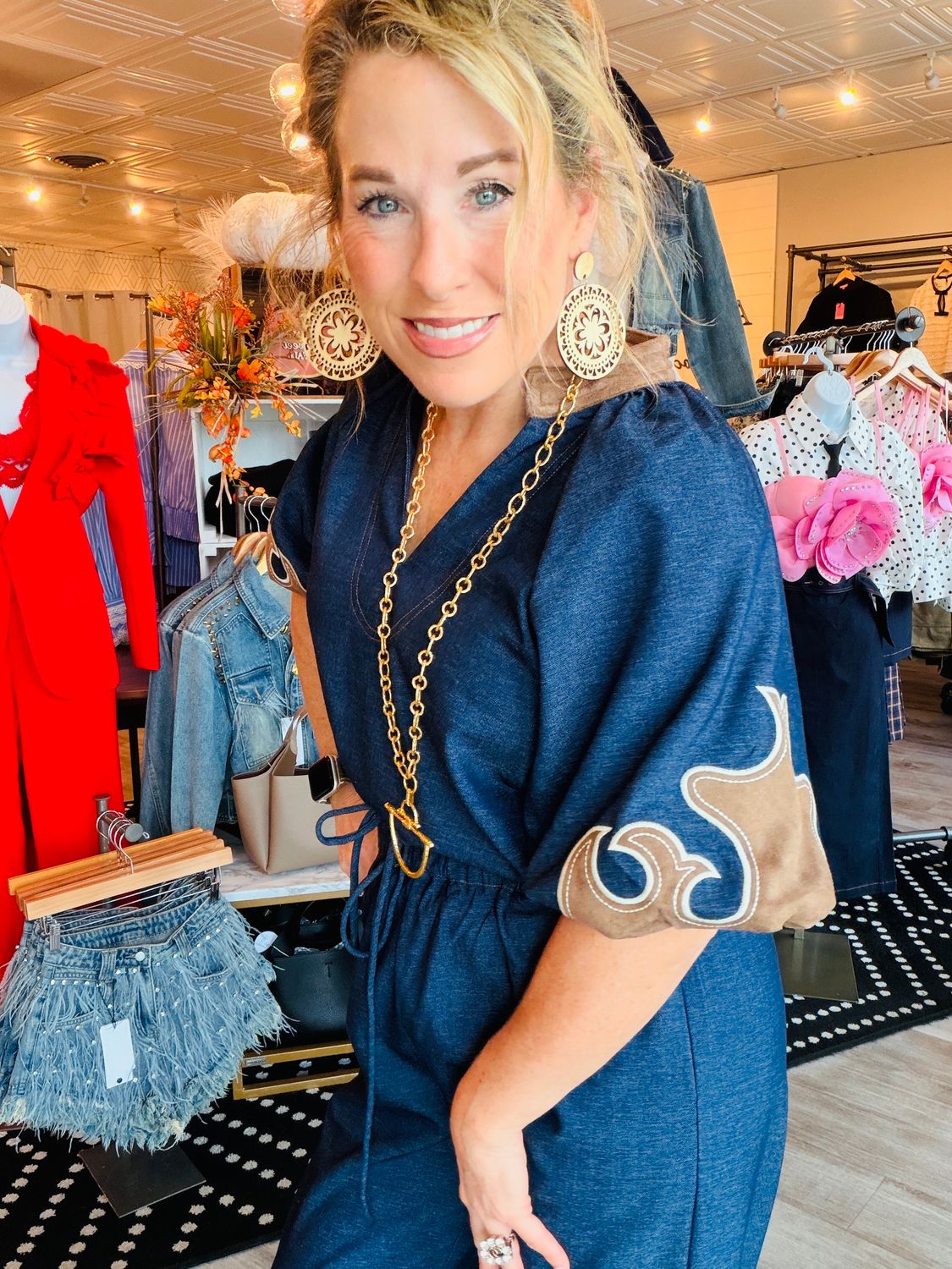 SUEDE FLAMES DENIM TOP