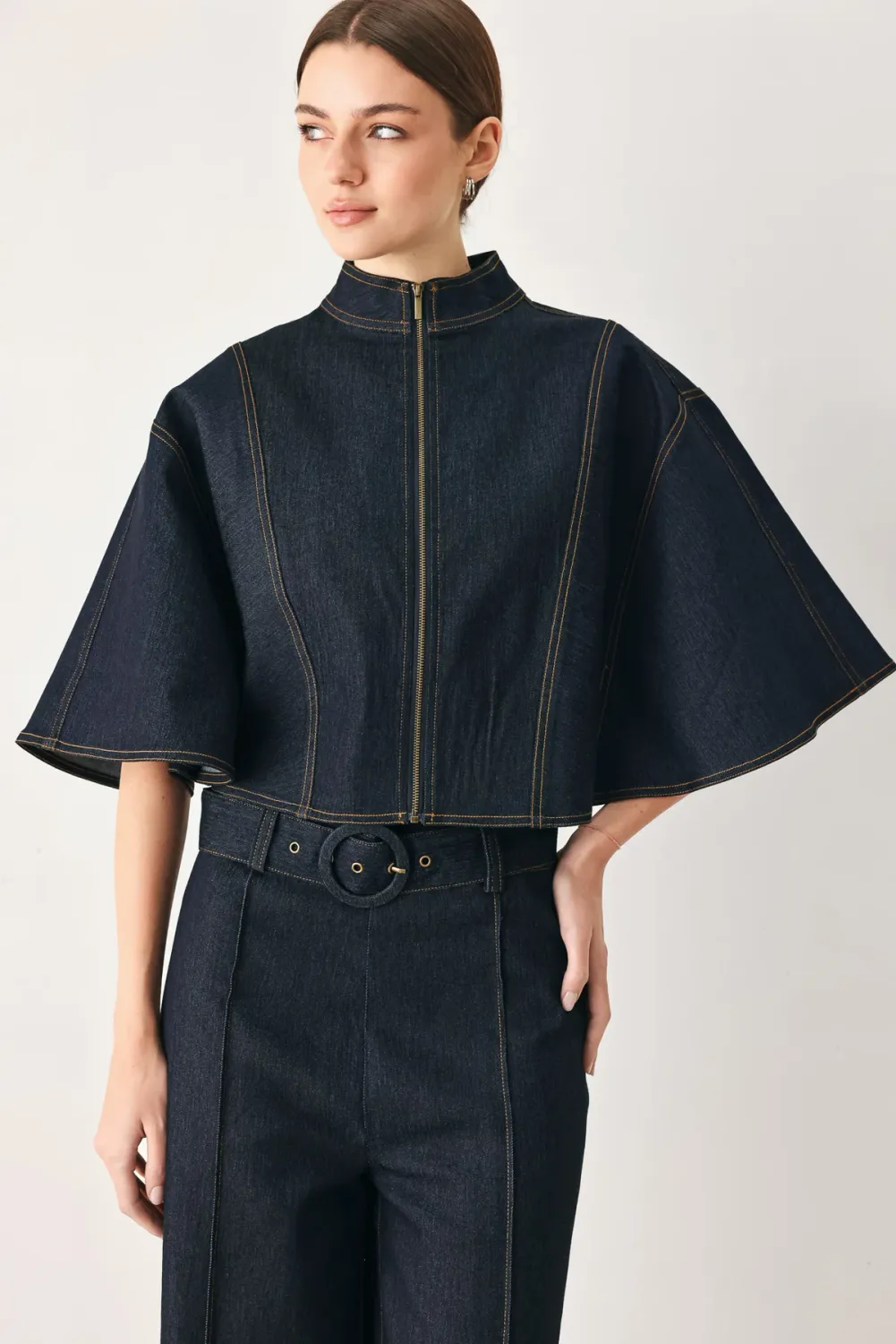 URBAN STITCH WIDE SLEEVE DENIM CAPELET TOP