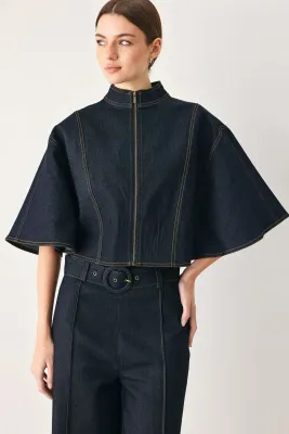 URBAN STITCH WIDE SLEEVE DENIM CAPELET TOP