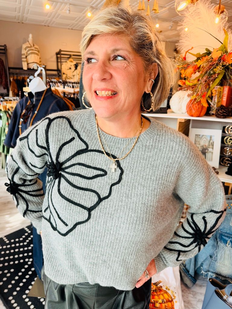 FLOWER RIBBED SWEATER