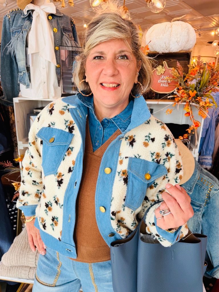 FLEECE DENIM TRIM JACKET