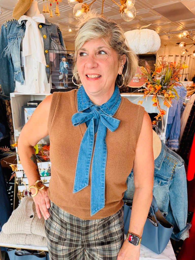 DENIM TIE SLEEVELESS TOP