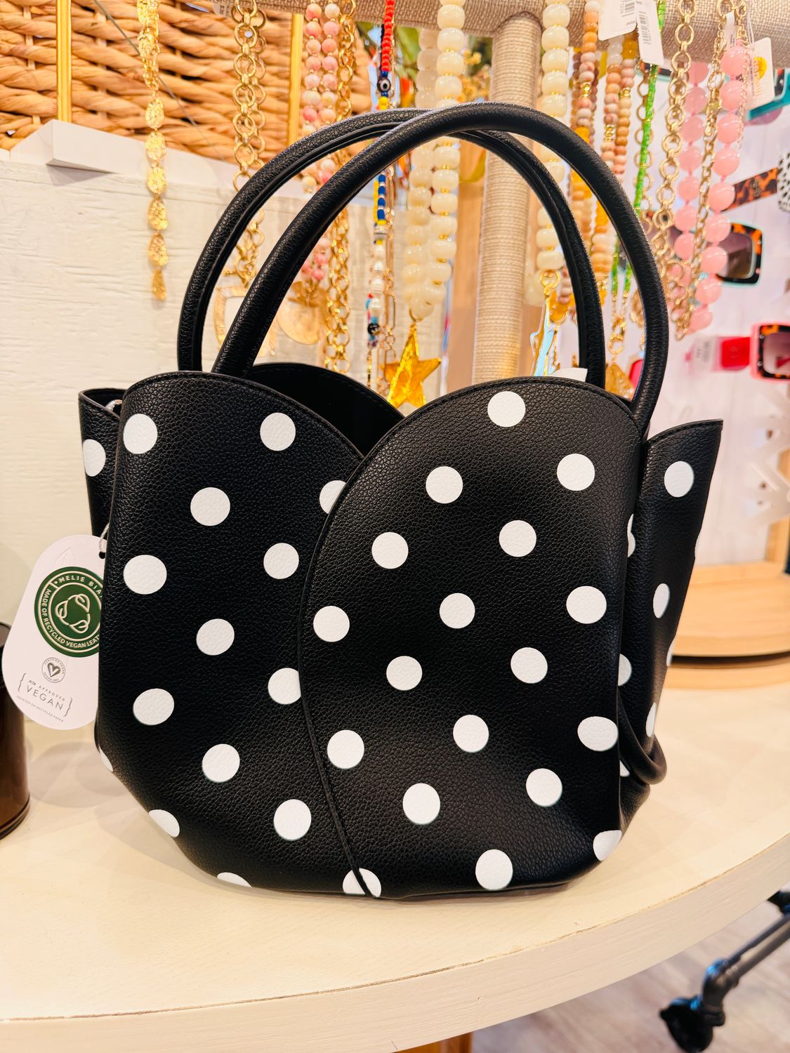MELIE BIANCO TULIP POLKA DOT PURSE - BLACK