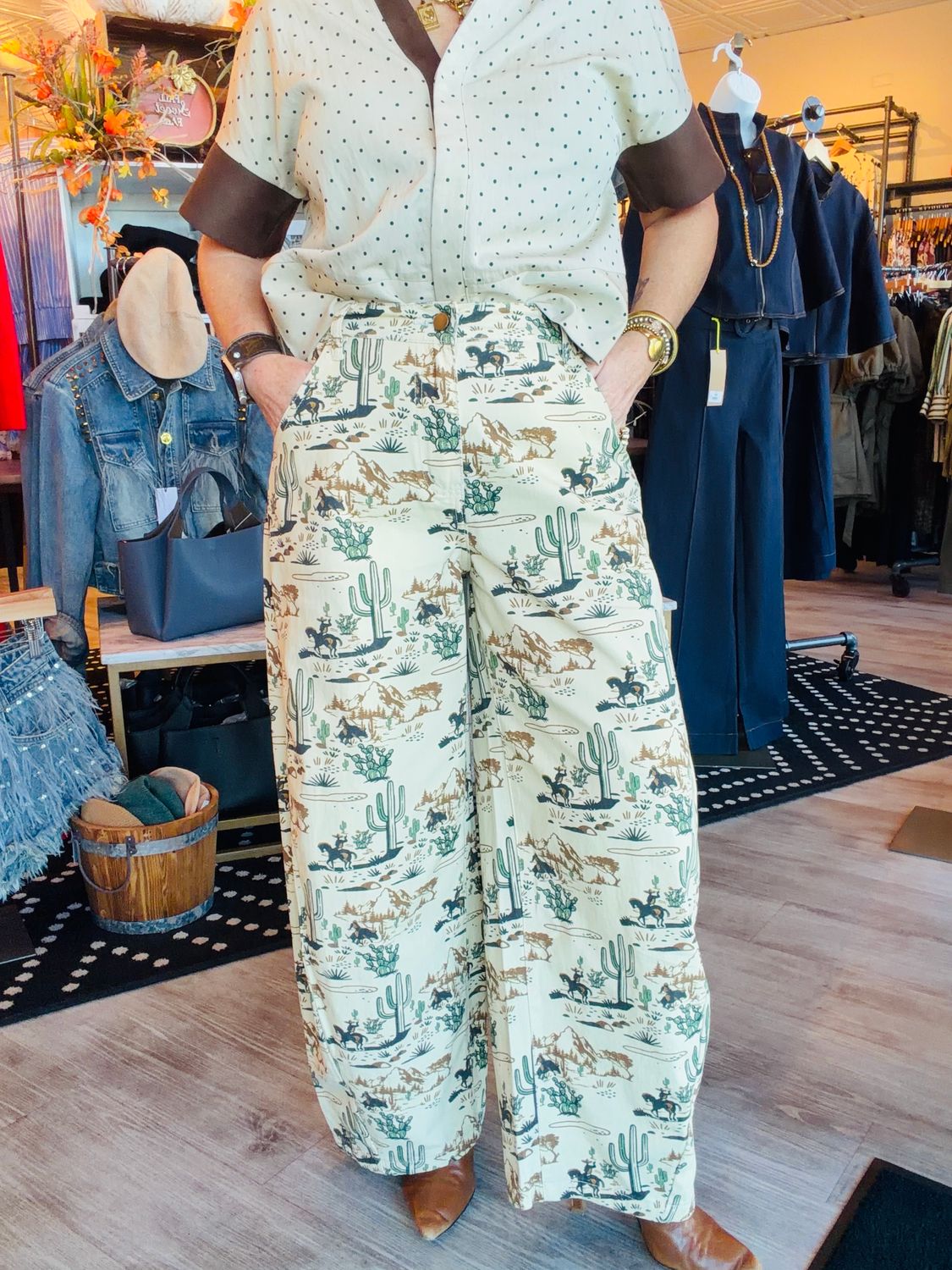 COWBOY CACTUS WIDE LEG JEANS