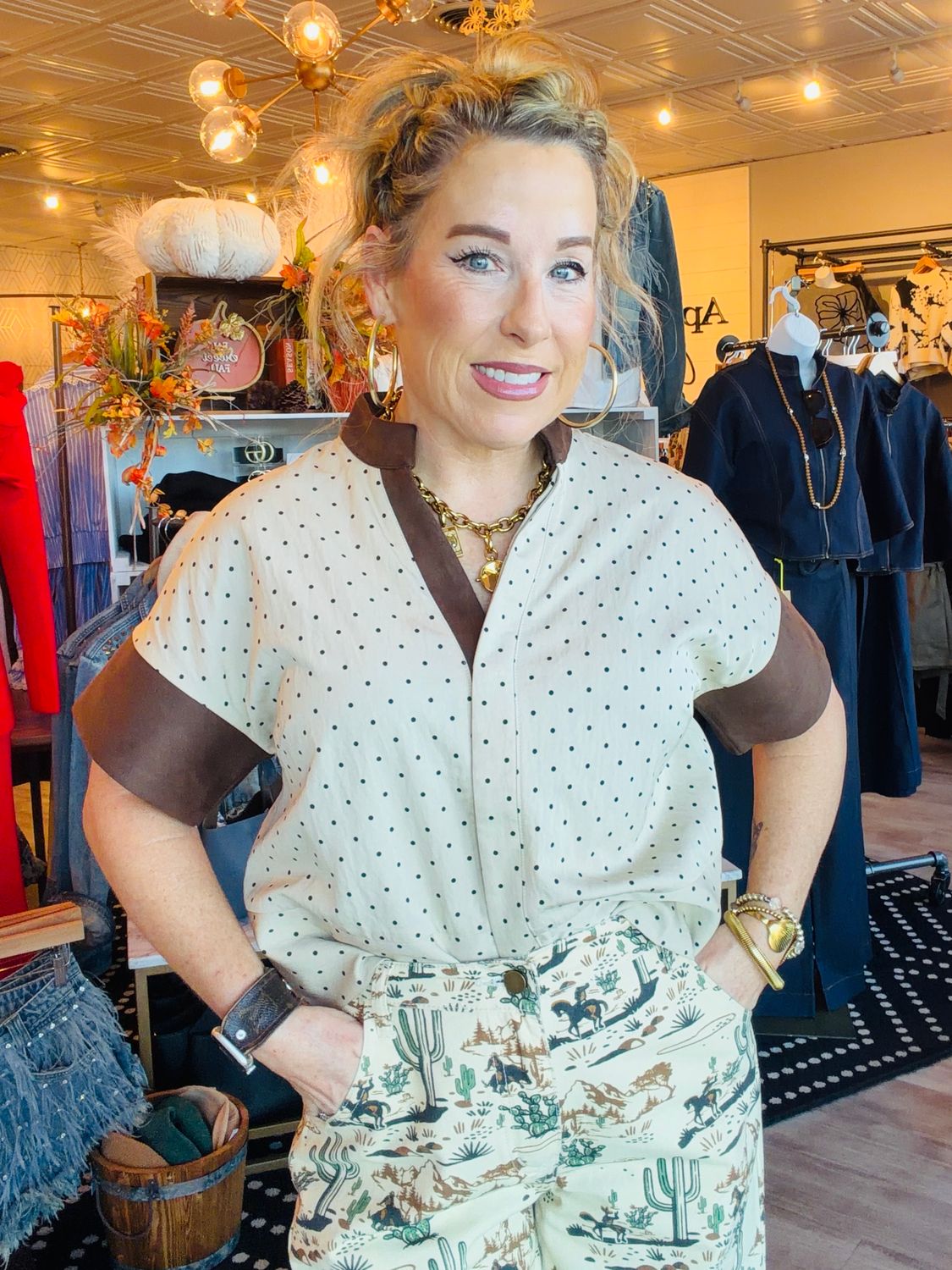 POLKA DOT SUEDE DETAIL TOP