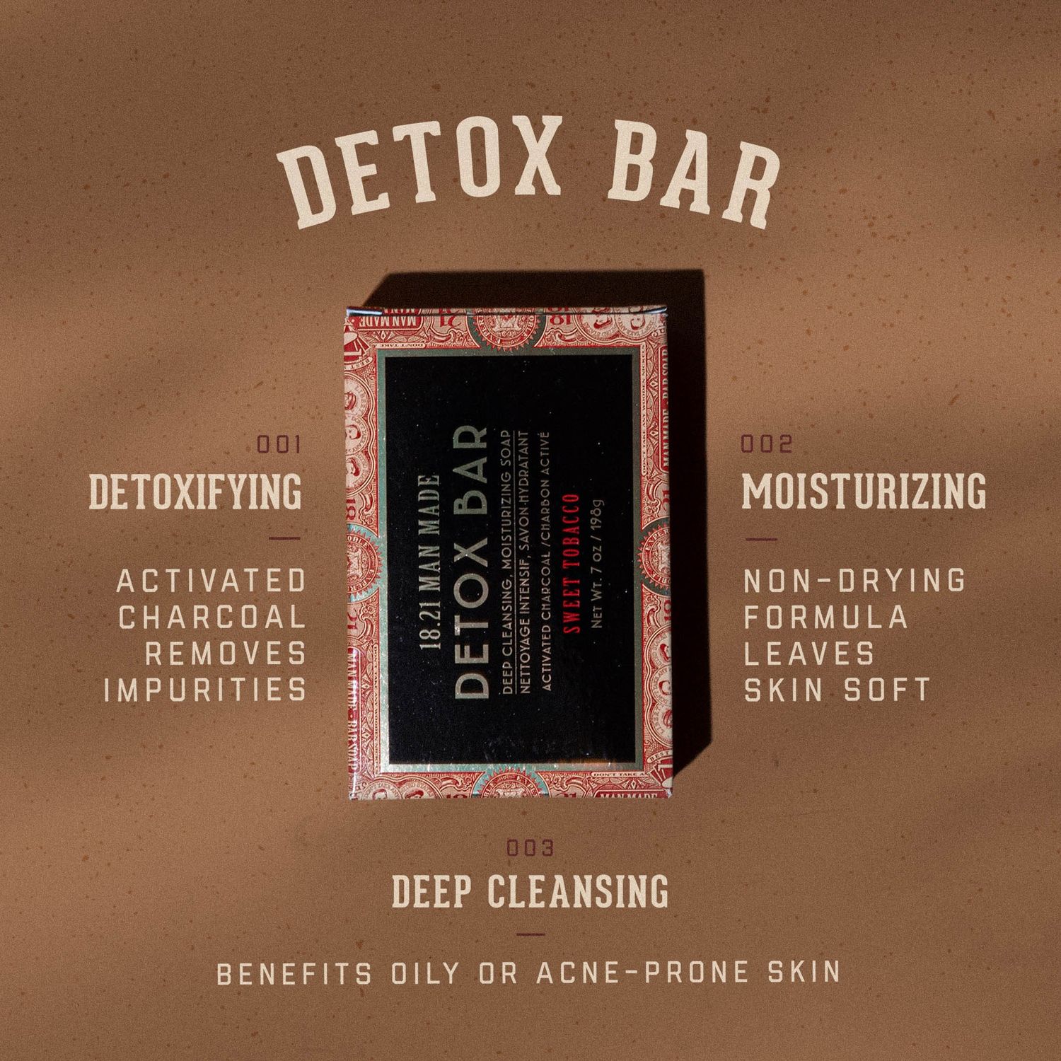 1821 Man Made Detox Bar Soap, 7oz - Sweet Tobacco