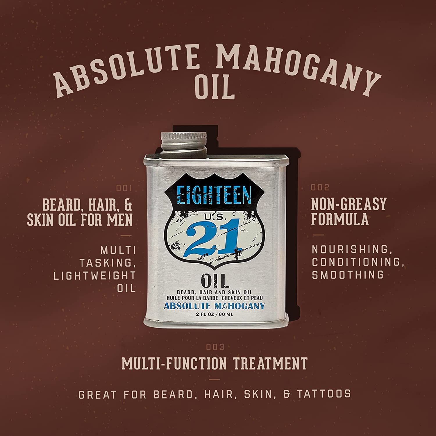 1821  Beard, Hair &amp; Skin Oil, 2oz - Absolute Mahogany