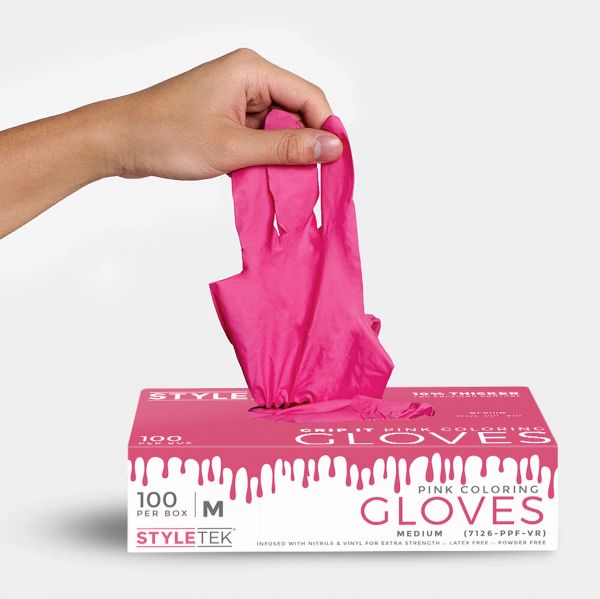 StyleTek Pink "Grip It" Nitrile &amp; Vinyl Gloves, 100ct - Large