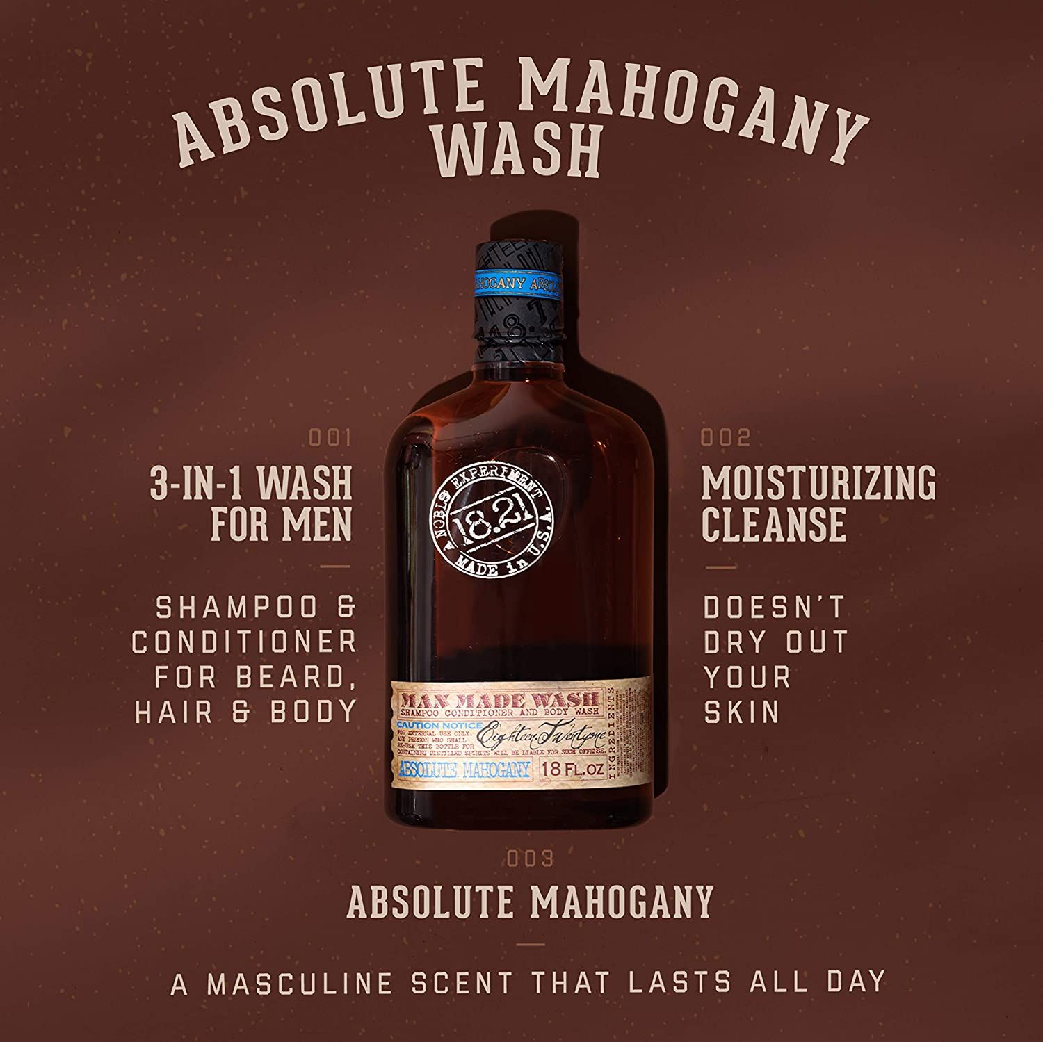 1821 Man Made Wash 18oz Absolute Mahogany