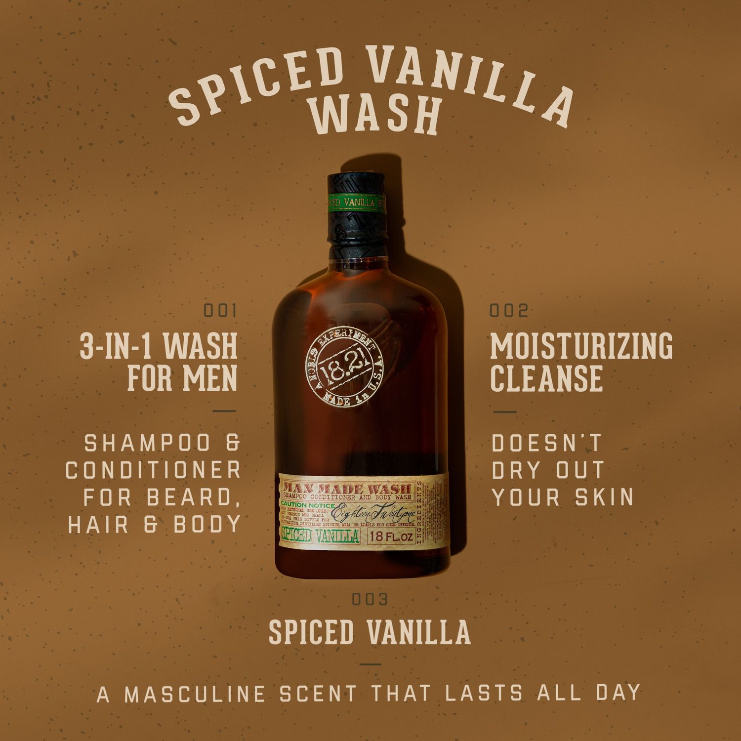 1821 Man Made Wash, 18oz Spiced Vanilla