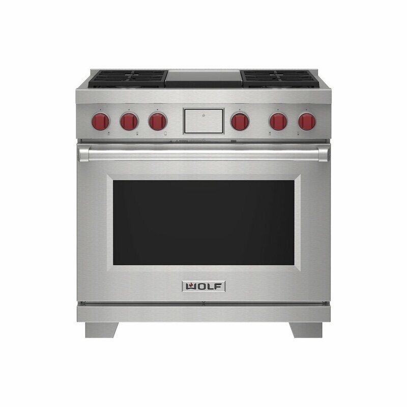 Wolf Dual Fuel Range, 4 Burner and Griddle ICBDF36450G/S/P