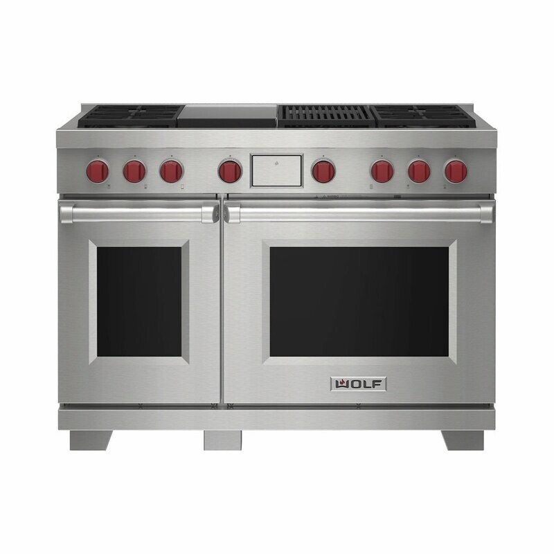 Wolf Dual Fuel Range, 4 Burner with Chargrill and Griddle ICBDF48450CG/S/P
