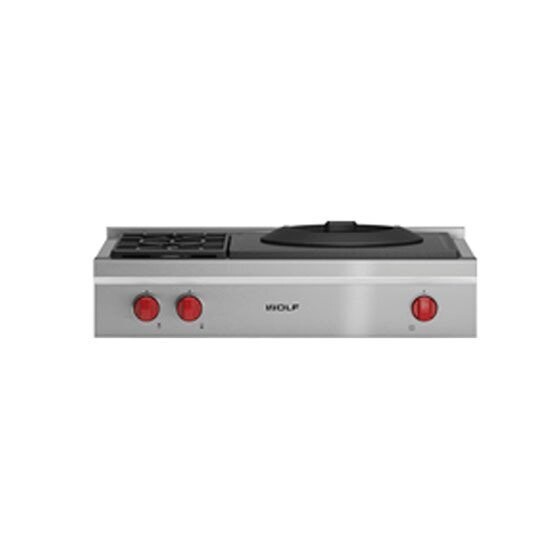 Wolf Sealed Burner Range-Top 2 Burner and Wok ICBSRT362W
