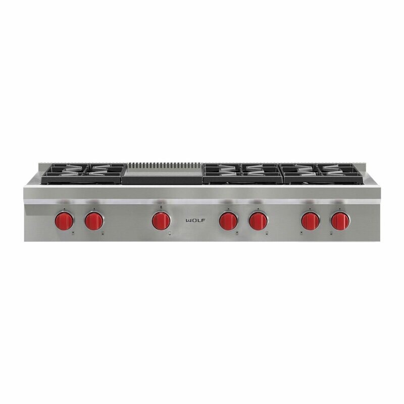 Wolf Sealed Burner Range-Top 6 Burner and Griddle ICBSRT486G