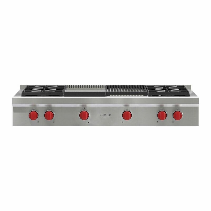 Wolf Sealed Burner Range-Top 4 Burner, Chargrill and Griddle ICBSRT484CG