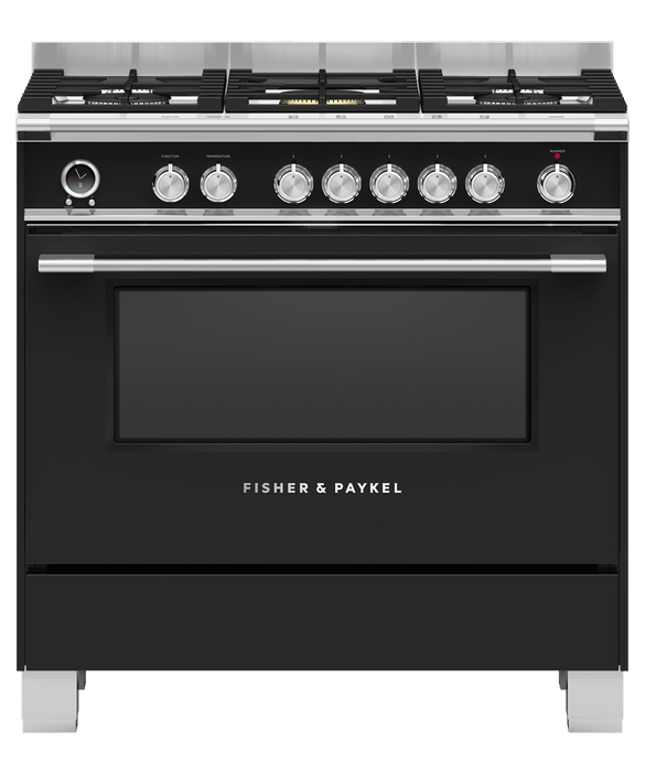 Fisher & Paykel Range Cooker, Dual Fuel, 90cm, 5 Burners, Self-cleaning - OR90SCG6B1