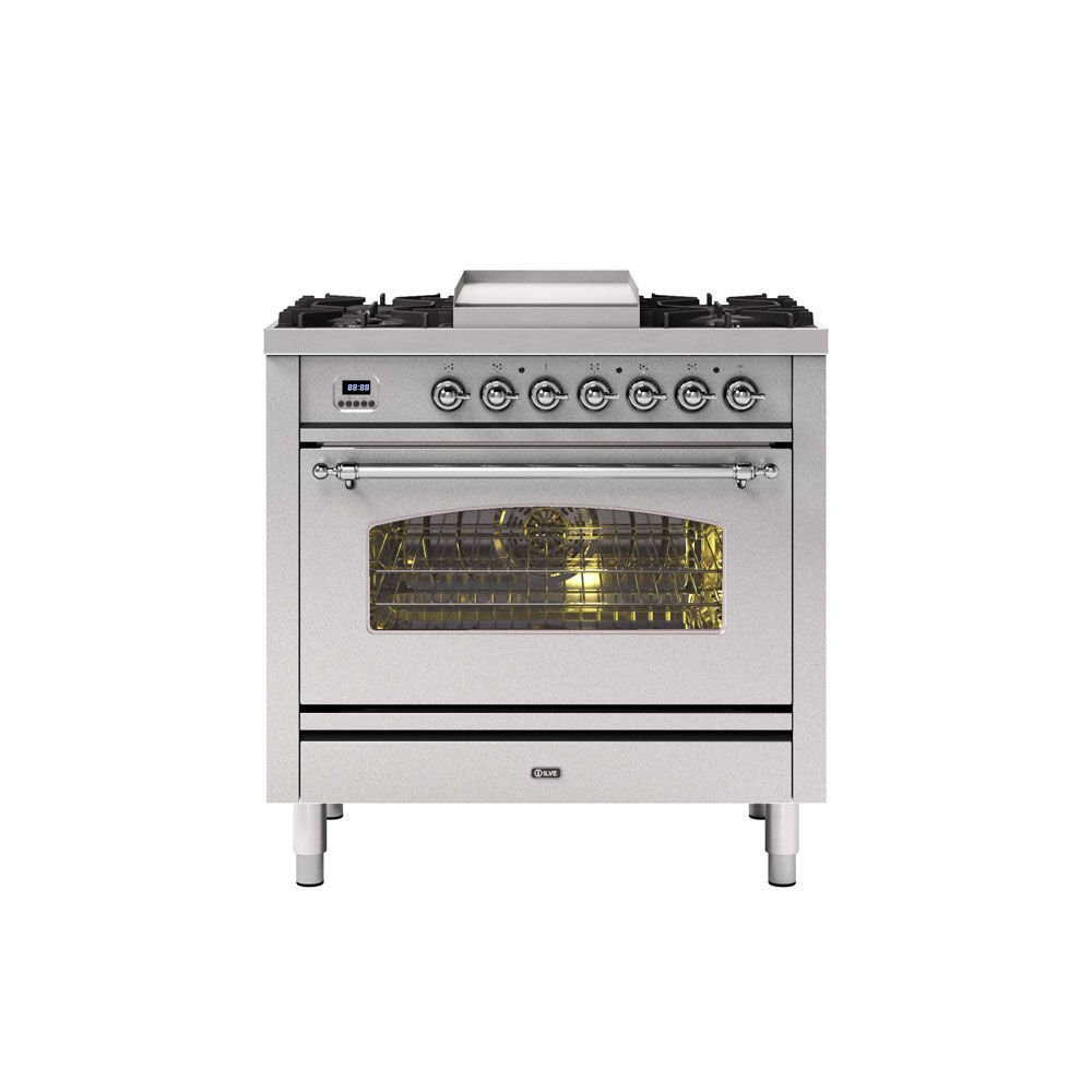 ILVE Milano 90cm Fry Top Dual Fuel Range Cooker - P09F-NE3, Colour: Stainless Steel