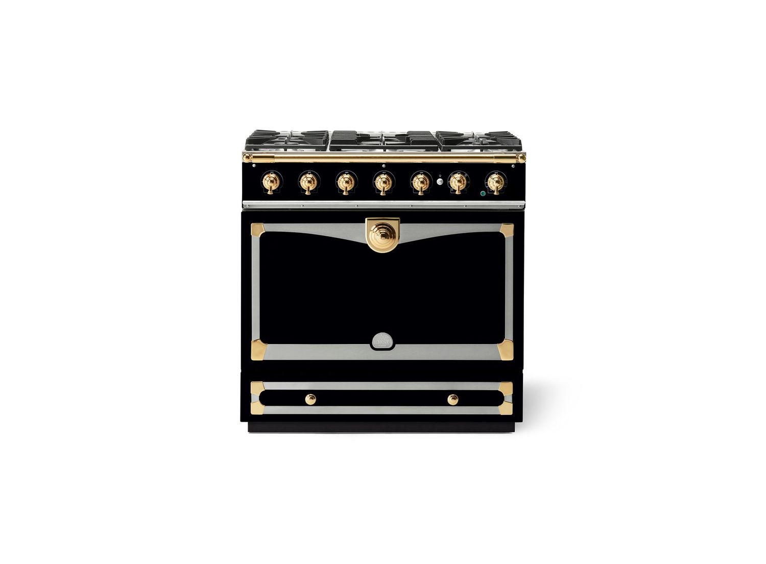 La Cornue CornuFé Albertine 90 Range Cooker Dual Fuel - 90DF, Trim Required: Polished Brass, Colour Required: Gloss Black