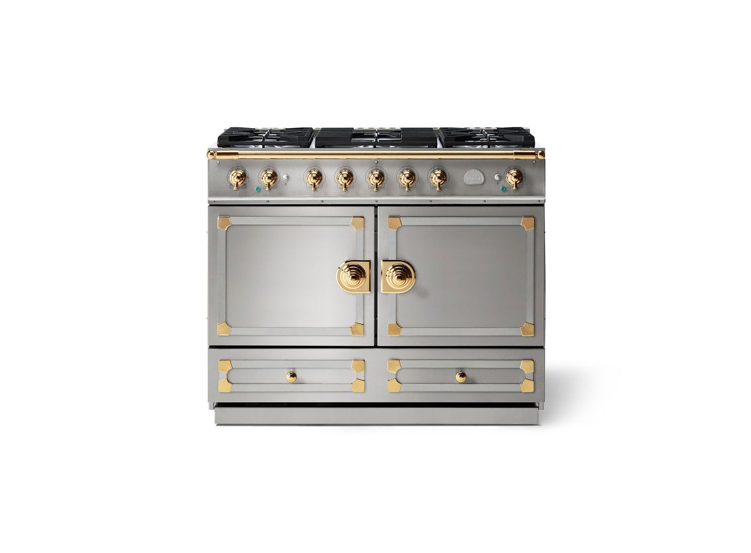 La Cornue CornuFé 110 Dual Fuel Range Cooker - 110 DF, Trim Finish: Polished Brass, Colour: Stainless Steel